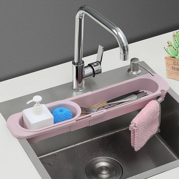Adjustable Sink Organizer with Drain Basket & Towel Bar